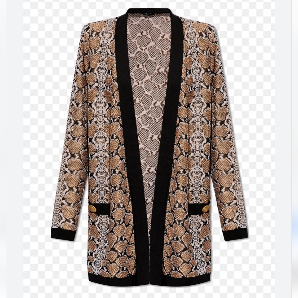 NWT$2,890 Balmain Sequined Python Print  Cardigan Top Sweater Sz FR42 (US Large) - Picture 3 of 15